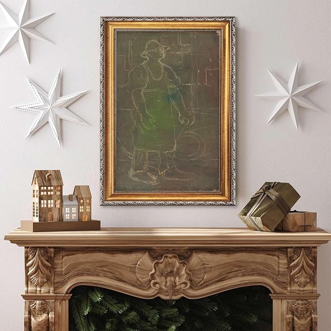 Framed Abstract Worker Sketch Poster Canvas Print Art Vintage Rustic Painting Wall Art Pictures Wall Decor Elegant Home Decoration for Office Living Room (Retro Framed,16L x24W)