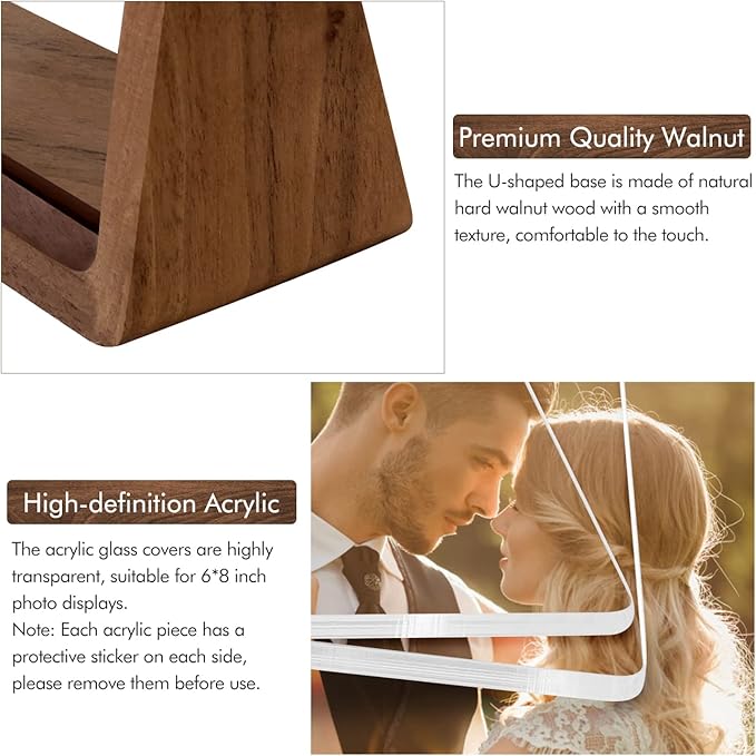 Mixoo 6x8 Picture Frame 2 Pack - Rustic Wooden Photo Frames with Walnut Wood Base and High Definition Break Free Acrylic Glass Covers for Desk or Tabletop Display (6×8 inch, Vertical + Vertical)