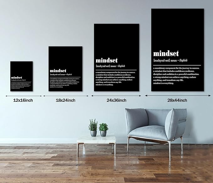 Yatsen Bridge Inspirational Office Wall Art Mindset Is Everything Canvas Print Black and White Motivational Positive Quotes Poster Entrepreneurs Home Decoration, 24" x 36"