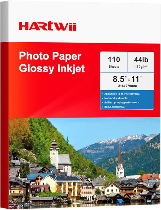 Glossy Inkjet Paper 8.5x11 Inches, 110 Sheets, 160gsm Photo Paper for Inkjet Printer with Dye Ink for Flyers Brochure Custom Chip Bag Party Favors