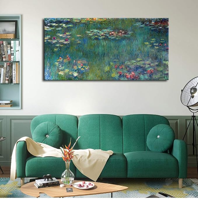 yearainn Canvas Wall Art Water Lilies by Claude Monet Landscape Pictures Modern Green Garden Painting Artwork Contemporary Nature Prints for Living Room Bedroom Home Office Wall Decor 29" x 58"