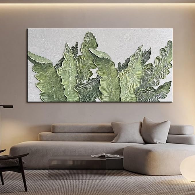 YaSheng Art- Large Canvas Wall Art Oil Paintings ,Hand Painted 3D Textured Wall Art Green Large leaf plant Artwork paintings ,Modern Minimalist Abstract Wall Art Painting, Wall Art for living room Bedroom Office Wall Deco Home, Framed Wall Art Pictures...