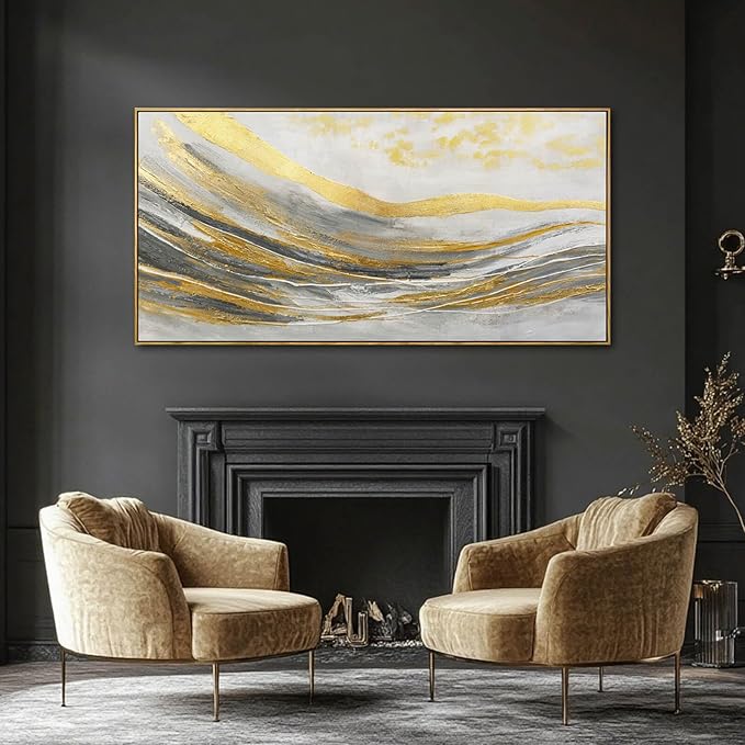 Artexist Gold Home Wall Decor Line Canvas Wall Art Vintage Artwork 29"x58" Large Poster for Living Room Office Kitchen Pictures