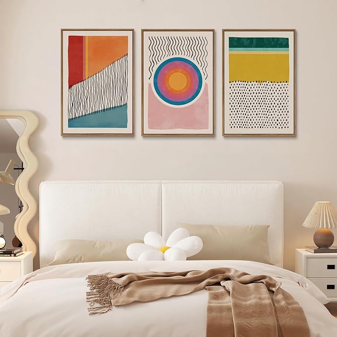 myusuar 3 Piece Large Modern Abstract Canvas Framed Wall Art For Living Room, Midcentury Minimalist Boho Wall Art Decor Posters Prints For Bedroom Office, 16x24in