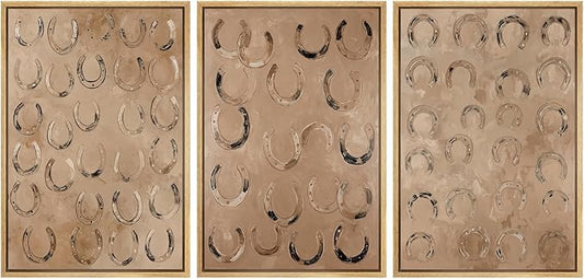 MUDECOR Framed Wall Art Print Set Western Decor Horseshoes Pattern Rustic Neutral Illustrations Modern Art Boho Decorative Colorful Chic for Living Room, Bedroom, Office - 24"x36"x3 NATURAL