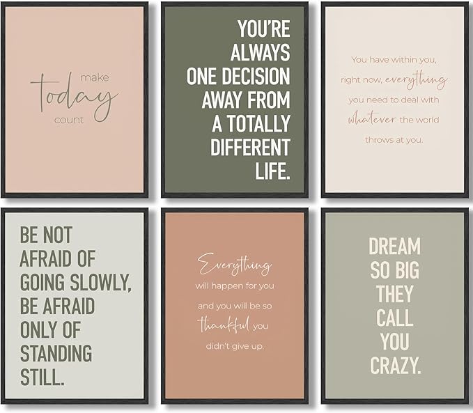 KBIERQN 6Pcs Inspirational Quotes Wall Art Office Motivational Poster Prints Workplace Motivational Canvas Pictures for Living Room Bedroom Wall Decor 8x10in Unframed