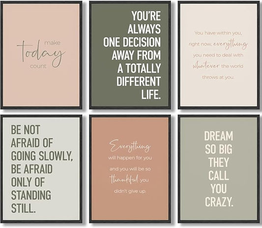 KBIERQN 6Pcs Inspirational Quotes Wall Art Office Motivational Poster Prints Workplace Motivational Canvas Pictures for Living Room Bedroom Wall Decor 8x10in Unframed
