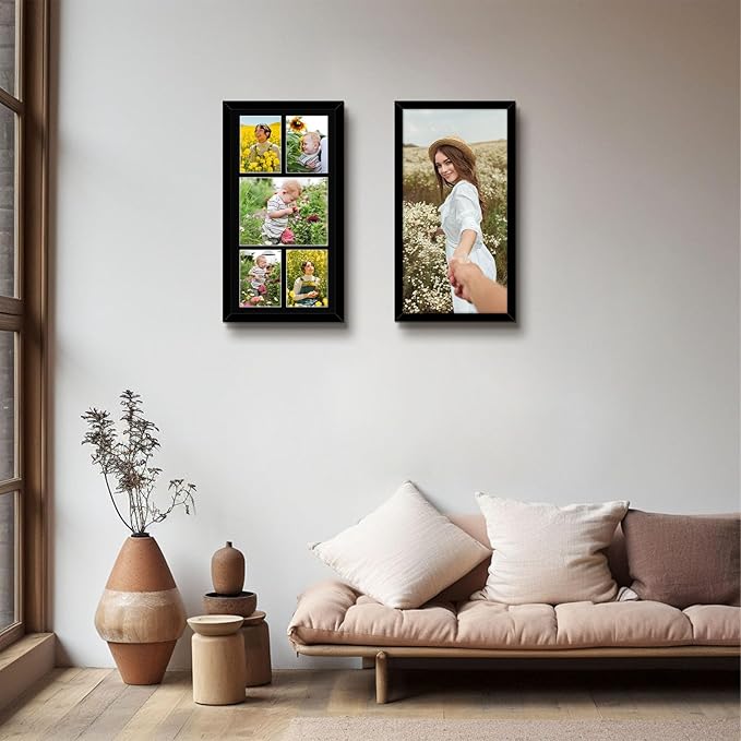 Golden State Art, Set of 2, 12x24 Black Wood Picture Frame - Black Mat for 8x10 And 5x7 Photos - Tempered Glass, Sawtooth Hanger, Swivel Tabs - Wall Mounting - Great for Gift