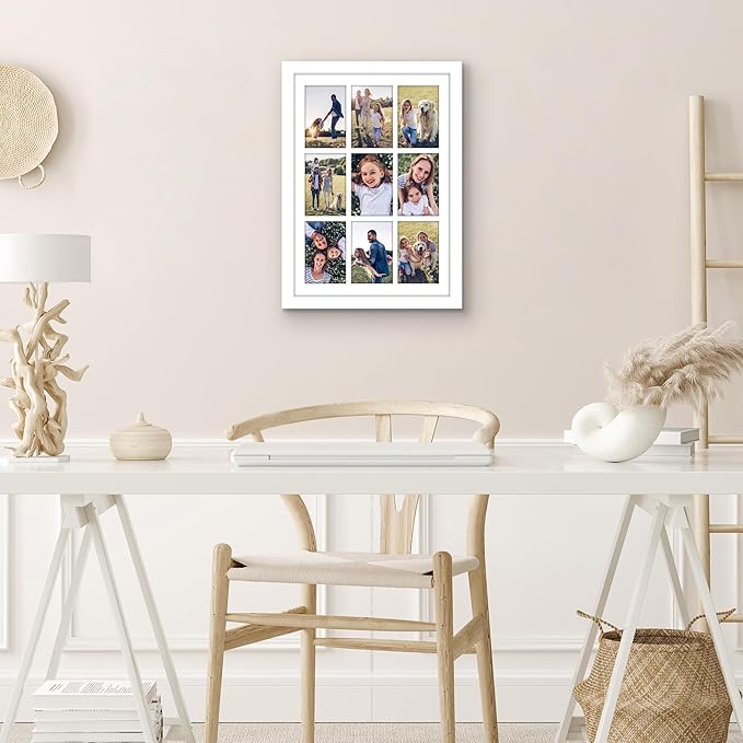 Americanflat 4x6 Collage Picture Frame with Polished Plexiglass - Multi Picture Frames Fit Nine 4x6 Photos or Use as One 14x20 Frame for Wall Display - Signature Collection - White
