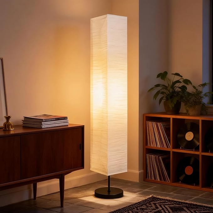 XENOID Paper Floor Lamp, Rice Paper Standing Lamp with Soft Warm Light, Minimalist Floor Lamp for Living Room Bedroom Home Decor (Bulbs Included)