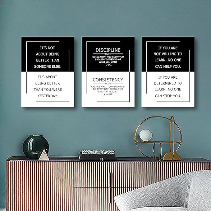 Motivational Wall Art 3 Piece Practice Success Quote Office Decor Inspirational Poster Canvas Prints Artwork for Living Room Modern Home Painting Pictures Stretched and Framed [36''Wx 16''H]