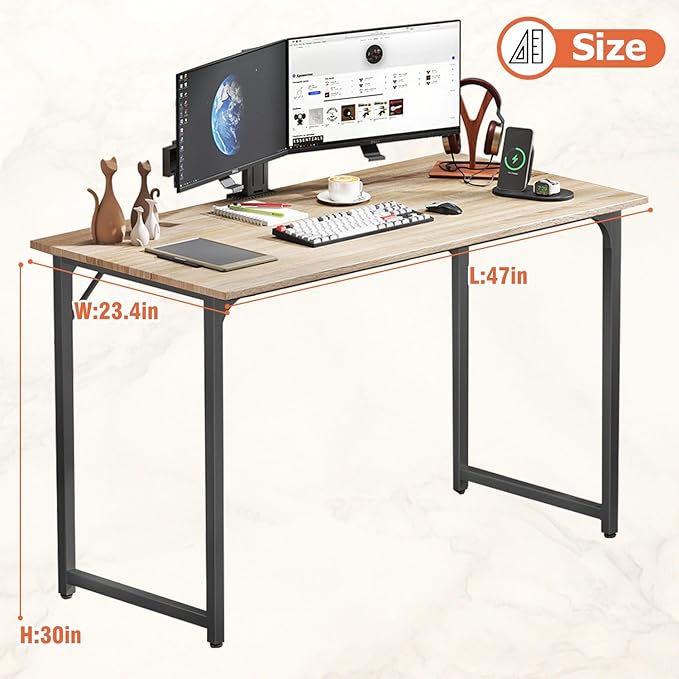 Computer Desk 47 inches Writing Desk Home Office Study Workstation Modern PC Laptop Sturdy Simple Gaming Desk with Metal Frame (Nature)