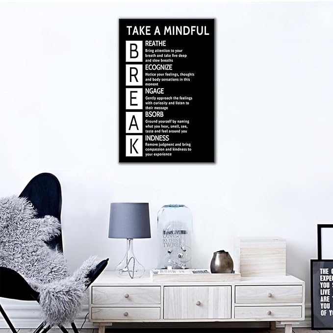 Motivational Quotes Canvas Poster Print Modern Wall Decor Take A Mindful Break Inspirational Quotes Printed on Canvas Artwork for Living Room Office Gym School Stretched and Framed [30''Wx 40''H]