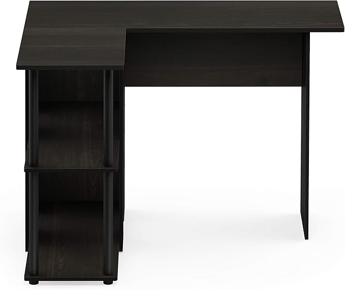 Furinno Abbott L-Shape Computer Desk with Bookshelf, Espresso/Black