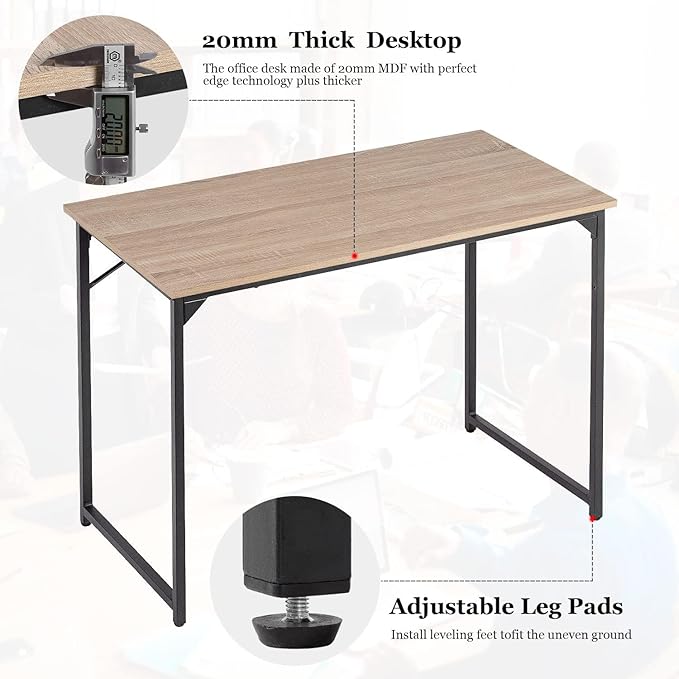 Computer Desk, 39 Inch Office Desk with Metal Frame, Home Office Desk, Modern Simple Style for Small Space Home Office, Living Room, Bedroom, Nature