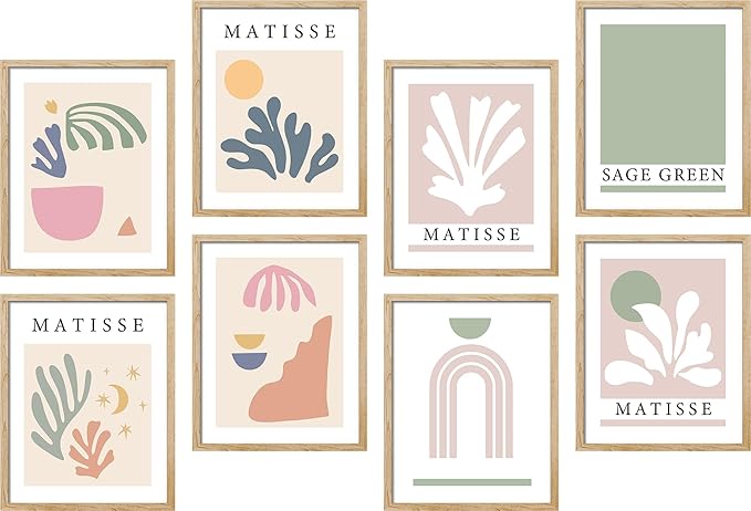SIGNWIN Poster Wall Art Set of Collage Henri Matisse Pastel Plant Blocks Nature Abstract Illustrations for Living Room, Bedroom, Office - 12"x16"x 8