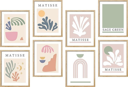 SIGNWIN Framed Poster Wall Art Set of Collage Henri Matisse Pastel Plant Blocks Nature Abstract Illustrations for Living Room, Bedroom, Office - 11"x14"x 8 Natural