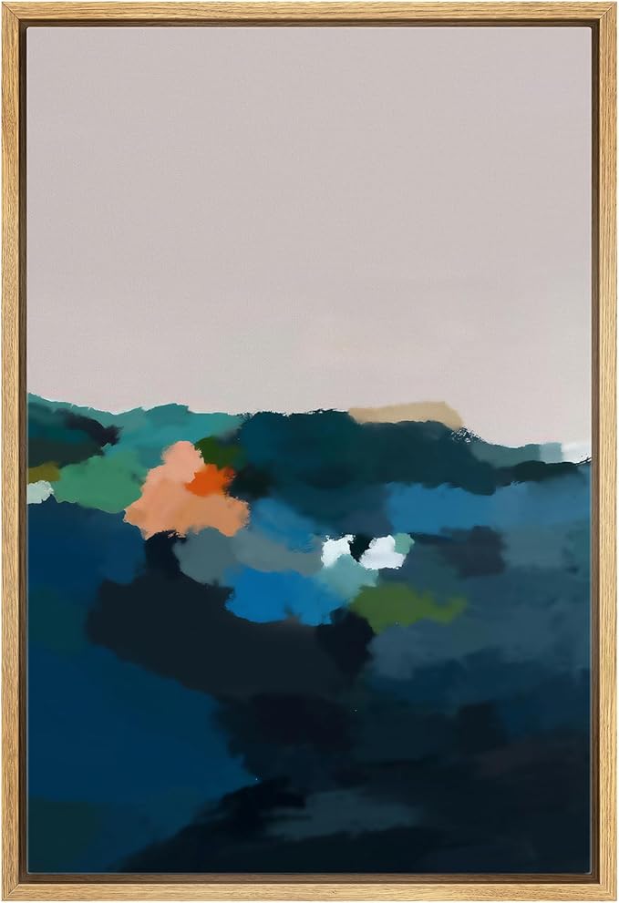 IDEA4WALL Framed Canvas Print Wall Art Watercolor Pastel Mountain Range Valley Abstract Nature Illustrations Modern Art Bohemian Decorative Colorful for Living Room, Bedroom, Office - 24"x36" Natural