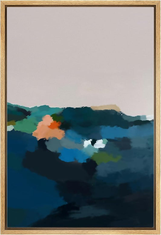 IDEA4WALL Framed Canvas Print Wall Art Watercolor Pastel Mountain Range Valley Abstract Nature Illustrations Modern Art Bohemian Decorative Colorful for Living Room, Bedroom, Office - 24"x36" Natural
