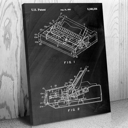Patent Earth Dot Matrix Printer Canvas Print, Computer Lab Art, IT Tech Gift, Printer Blueprint, Office Decor, Computer Science Art Black Chalkboard (12 inch x 16 inch)