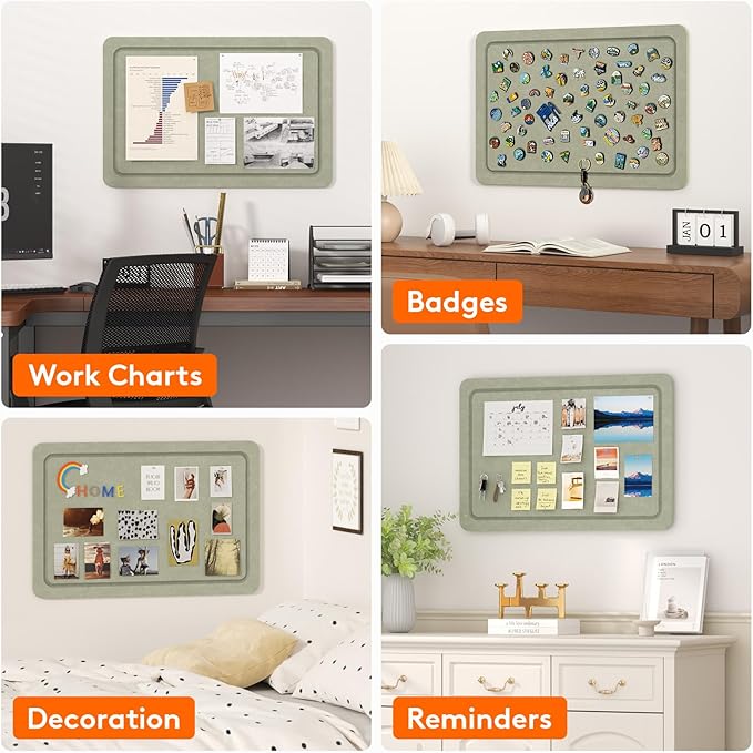 Lifewit Cork Board Alternative, 22.4"x 14.8" Bulletin Board with Self-Adhesive, Foldable Decorative Felt Pin Board Vision Board Message Board with 20 Pushpins for Office Wall Decor, Room Decor, Sage