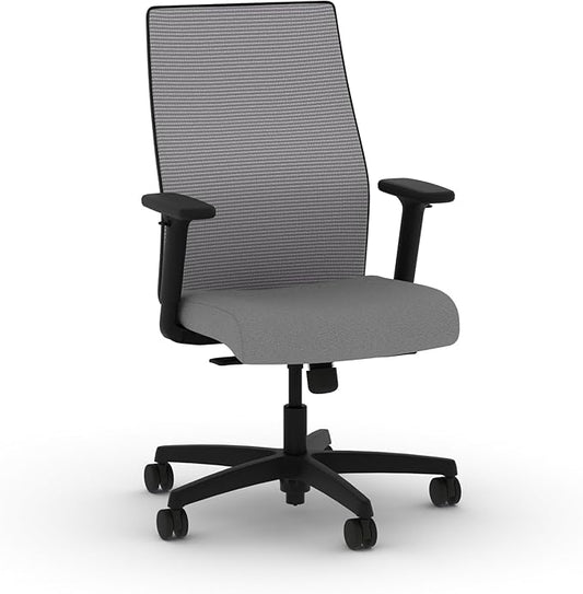 HON Ignition 2.0 Mid Back Task Chair, Standard Synchro-Tilt Control, Office Chair with Lumbar Support, Height and Width Adjustable Arms, Black Frame, Frost