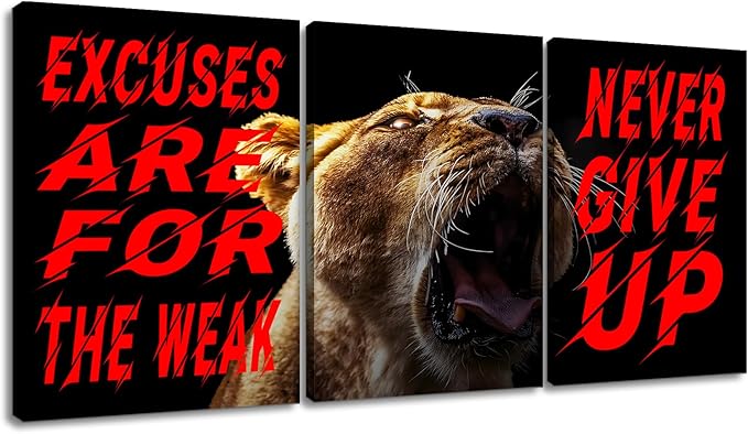Motivational Canvas Wall Art Never Give Up 3 Separate Poster Print Positive Entrepreneurs Quotes Picture Painting Inspiring Talent Phrase Wall Decor for Office Gym Artwork Ready to Hang [36''Wx16''H]