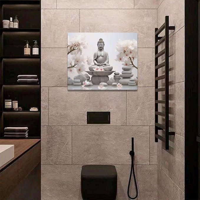 yerretin Buddha Zen Wall Art Buddhist Pictures Wall Decor Blossom Statue Canvas Meditation Painting Modern Artwork Home Decoration for Bathroom Living Room Bedroom Spa Yoga Framed 20"x16"