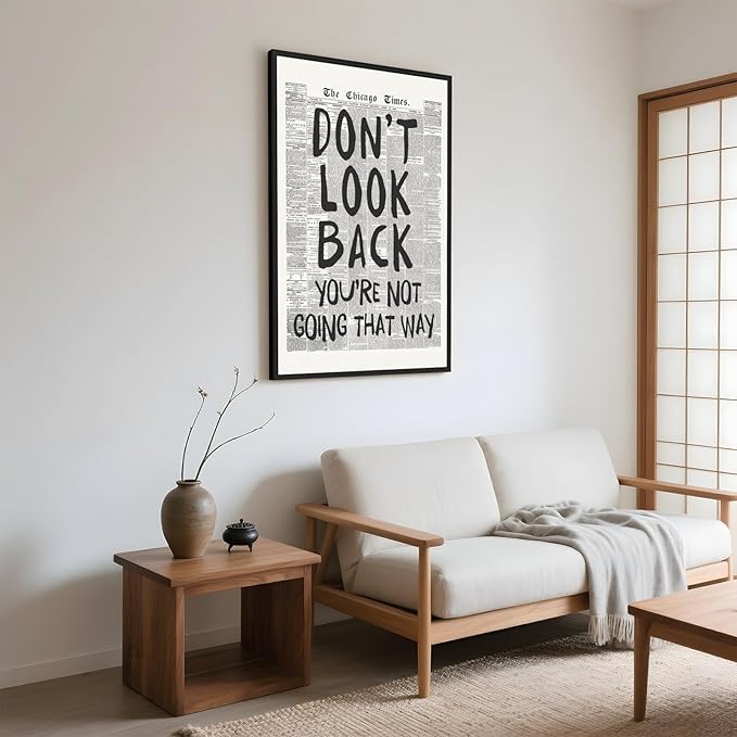 Framed Retro Newspaper Wall Art Trendy Black and White Poster Dont Look Back Inspirational Quote Posters Positive Motivational Affirmation Canvas Print Preppy Aesthetic Office Bedroom Decor 24x36inch