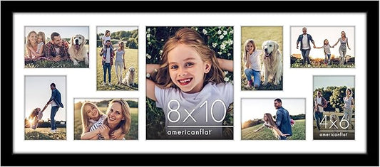 Americanflat 12x30 Collage Picture Frame with Polished Plexiglass - Multi Picture Frames Fit One 8x10 and Eight 5x7 Photos or Use as One 12x30 Frame - Signature Collection - Black