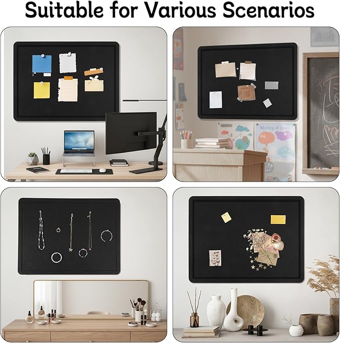 Bulletin Board, 36" x 24" Foldable Cork Board Felt Pin Boards with 35 Pushpins Self-Adhesive Photo Decorative Felt Boards for Walls, Office, School, Classroom, Home, Bedroom - Black
