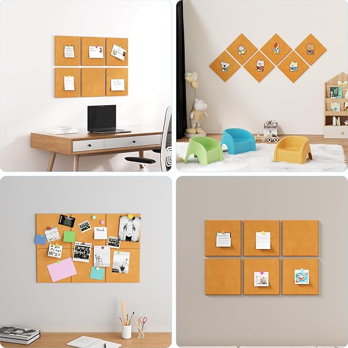 Large Cork Boards for Walls – 36" x 24" Self Adhesive Felt Wall Tiles, Ideal for Office Bulletin Board, Easy to Install Pin Board Photo Board