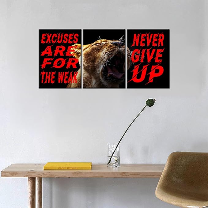 Motivational Canvas Wall Art Never Give Up 3 Separate Poster Print Positive Entrepreneurs Quotes Picture Painting Inspiring Talent Phrase Wall Decor for Office Gym Artwork Ready to Hang [36''Wx16''H]