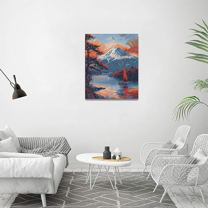 Japanese Wall Art Japan Pictures Wall Decor Asian Landscape Canvas Painting Print Home Modern Artwork Decorations Framed for Bathroom Living Room Bedroom Office 16 x 20 inch