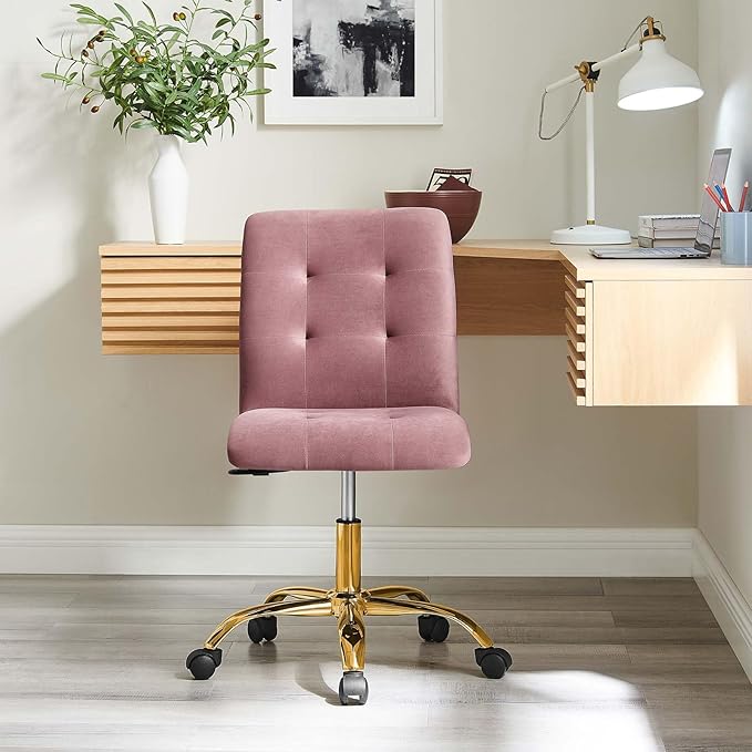 Modway Prim Armless Performance Velvet Office Chair in Gold Dusty Rose