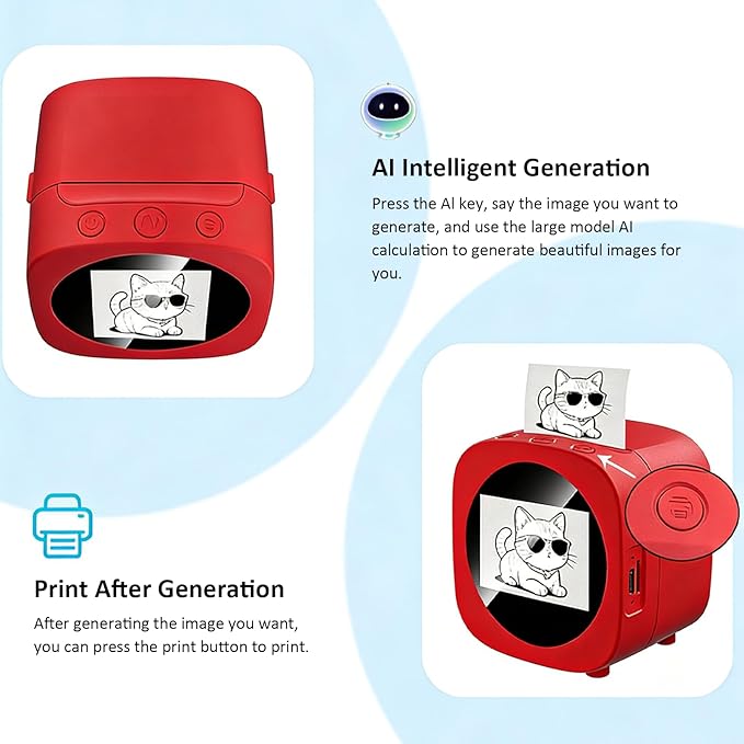 Smart AI Voice Sticker Printer Box, Mini Inkless Thermal Label Maker, AI Sticker Printer Box with Preview Display for Home, School, Office & Creative Organization, Rolls Paper Included (1 Pc)