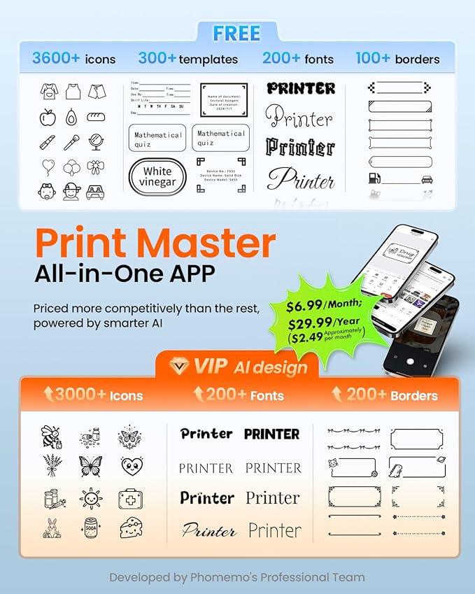 Phomemo Label Printer - M110 Thermal Label Printer Barcode Label Maker Mini Bluetooth Sticker Printer for Small Business, Home, Office, Logo, Address, Name Tag, Clothing, Organizing, Pink