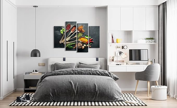 4 Pieces Kitchen Decor Kitchen Decoration Kitchen Canvas Wall Art Spices Poster Dining Wall Decor Food Wall Art Dining Room Wall Art Canvas Modern Kitchen Wall Decor for Kitchen (40''W x 24''H)