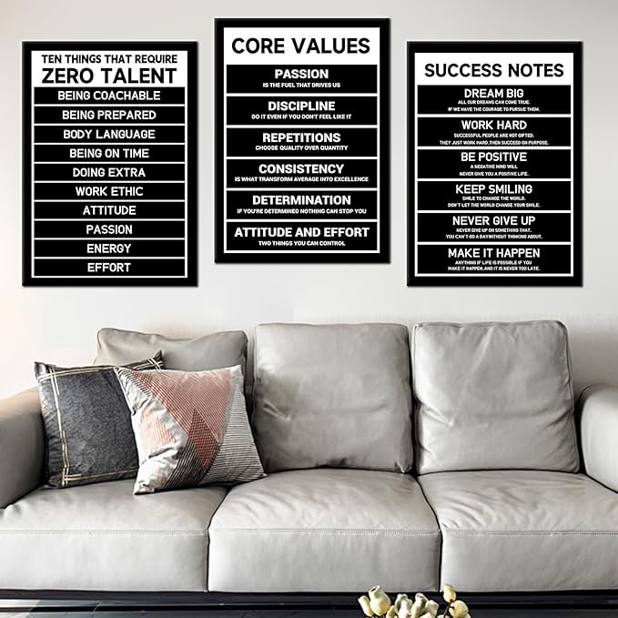 Motivational 3 Pieces Posters Wall Art Office Decor Inspirational Entrepreneur Quotes Printed on Canvas Picture Painting for Living Room Gym Workplace Artwork Stretched and Framed [60''Wx28''H]