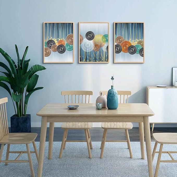 Natural Wood Framed Art Set - Boho & Abstract Styles, Perfect for Living Room, Bedroom, Office - 3 Large Size Prints