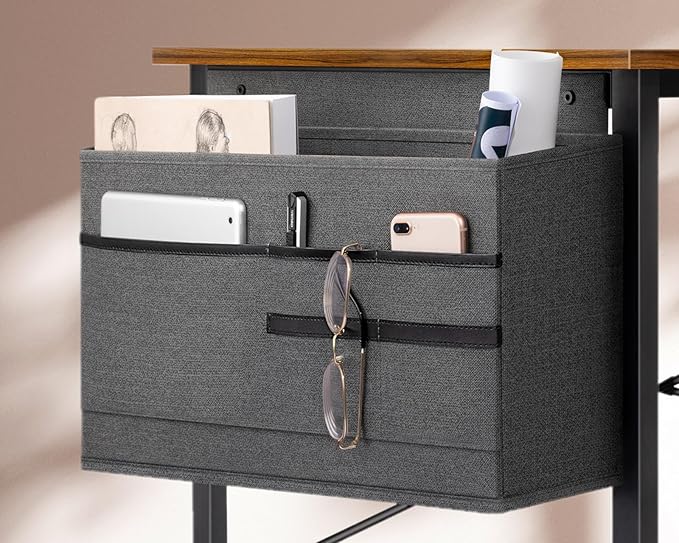 KKL Small Desk with Power Outlets and USB Port Computer Desk for Home Office Gaming Simple Modern Style Writing Desks with Storage Bag Headphone Hook, 48 inch, Rustic Brown