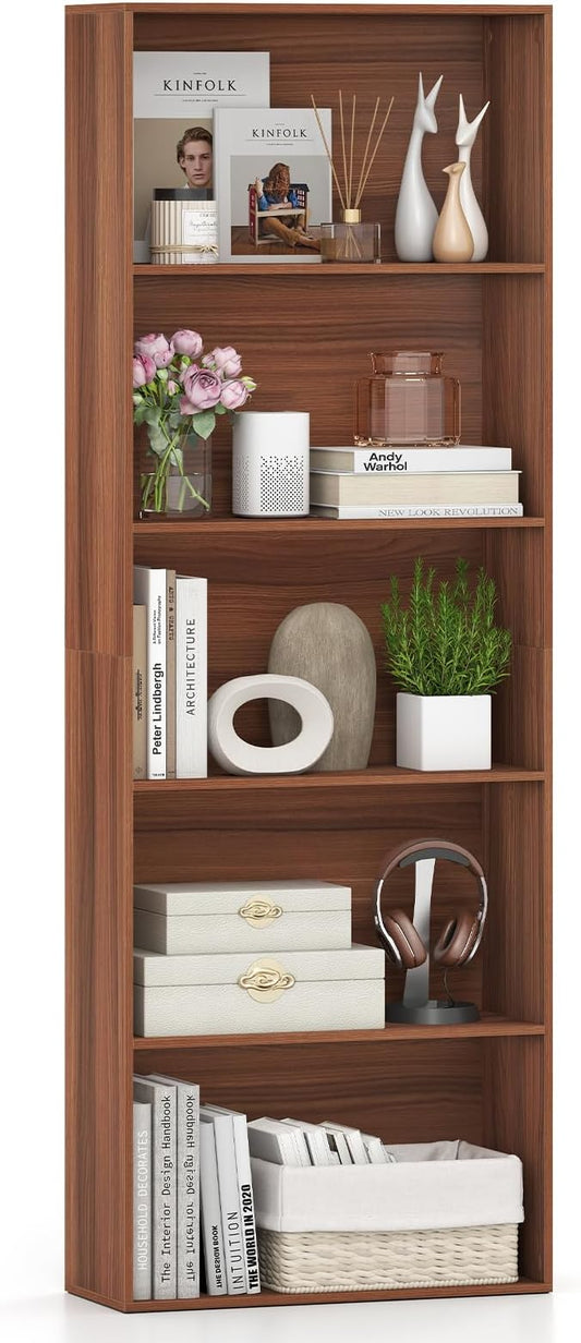 Giantex 5-Tier Bookshelf, Freestanding Bookcase with 5 Open Shelf, Modern Display Shelf, Storage Organizer for Living Room Bedroom Home Office, Walnut