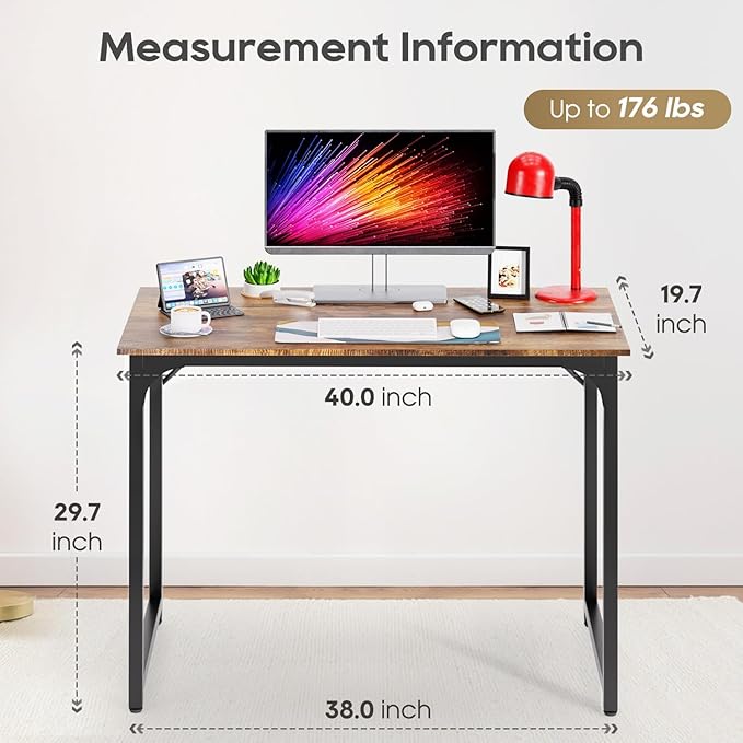 39 Inch Computer Desk Set of 2, Office Desk with Metal Frame, Home Office Desk, Modern Simple Style for Small Space Home Office, Living Room, Bedroom, Brown