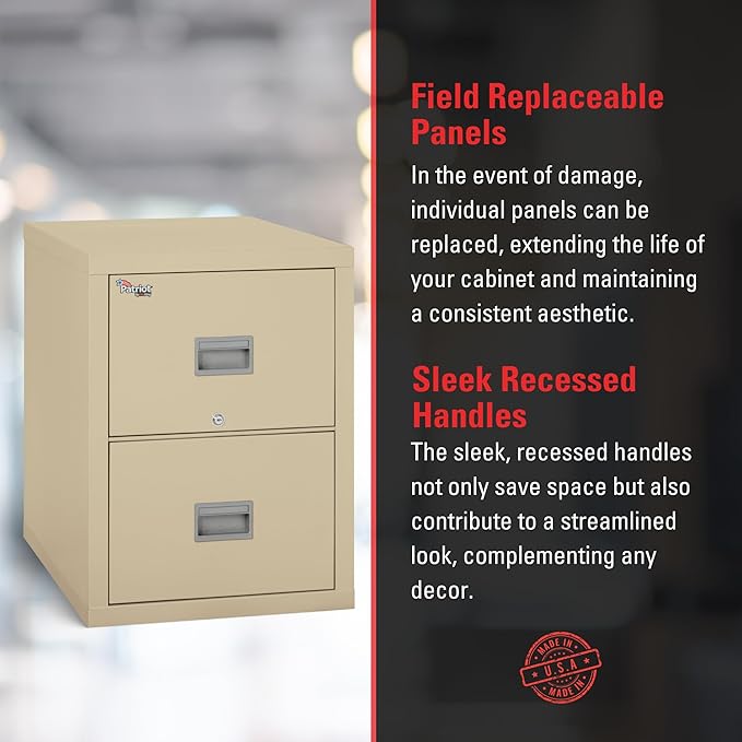 FireKing Patriot 2P1831-CPA Insulated UL Class 350 one-Hour Fire Rated Vertical Filing Cabinet with 2 Drawers, Deep Letter Size, 31-9/16" Length x 17-3/4" Width x 27-3/4" Height, Parchment
