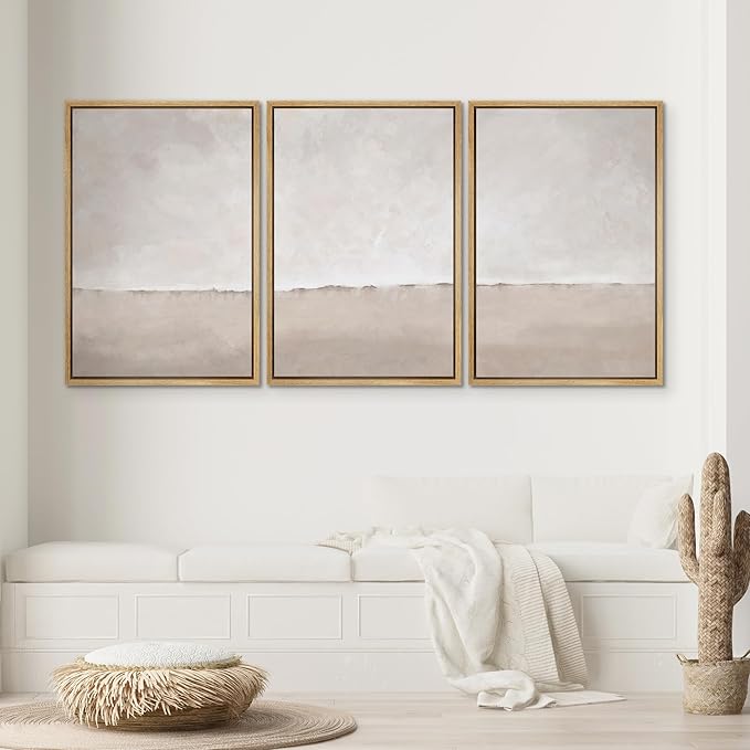 SIGNWIN Framed Canvas Print Wall Art Set Pastel Watercolor Gray Brown Paint Stroke Landscape Abstract Shape Illustrations Decorative Relax/Calm Zen for Living Room, Bedroom, Office - 16"x24"x3 NATURAL