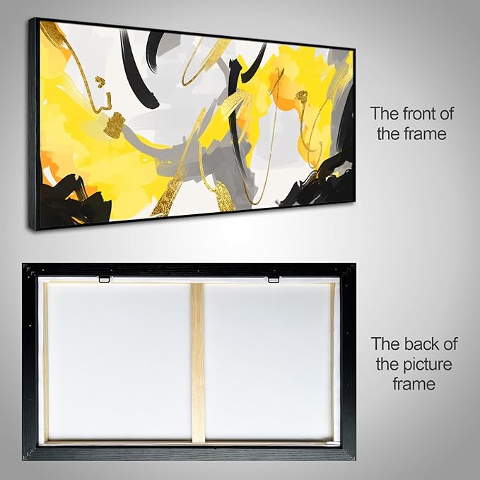 Yellow and Black Canvas Wall Art for Living Room, Colorful Fluid Lines Wall Decor Canvas Paintings, Black Framed Artwork Modern Paintings Pictures Wall Decor 24" x 48"(Framed)