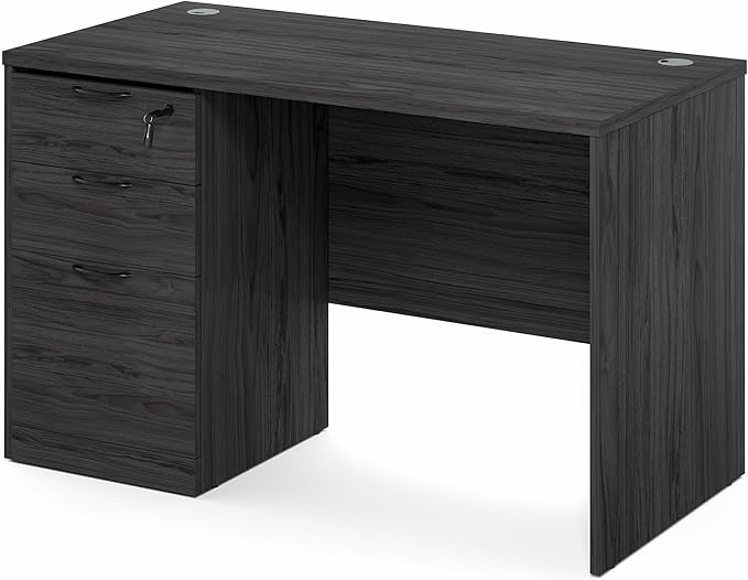 Furinno Roger 47 Inch Executive Desk with File Cabinet, Home Office Desk with 3-Drawer Fixed Pedestal Filing Cabinet, Desk Cord Grommet, for Home Office, Coastal Grey
