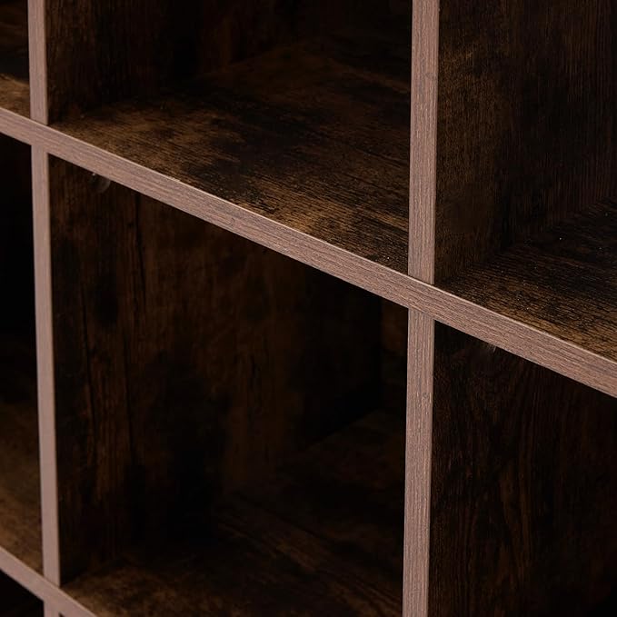 8 Cube Storage Organizer, 2 Tier Book Shelf with Led Lights, Farmhouse Book Shelves for Living Room, Horizontal Toy Storage Bookshelf, Wood Display Bookcase Cabinet for Bedroom, Office, Brown