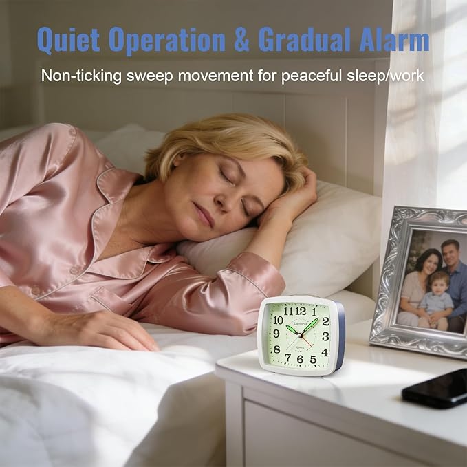 Battery Analog Travel Alarm Clock, Small Clock for Bedroom, Desk Table Shelf Clocks for Room Office Bathroom Vanity, Aesthetic Retro Clocks for Kids, Dark Blue