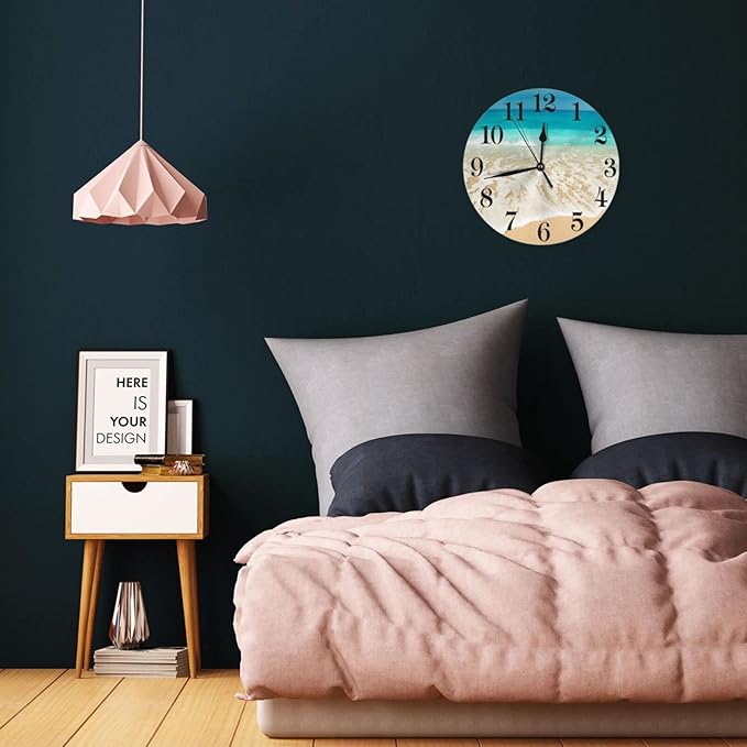 Ocean Beach Summer Theme Wall Clock Battery Operated Silent Round Clock Wall Decor for Home Office School, 12 Inch